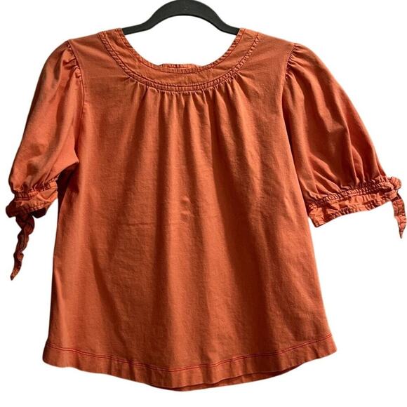 By Anthropologie Size Small Orange Knit Puff Sleeve Top - Picture 1 of 7